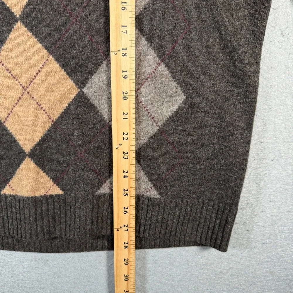 Vintage J Crew Mens Argyle‎ Quarter Zip Sweater Wool XL Brown Tan Gray